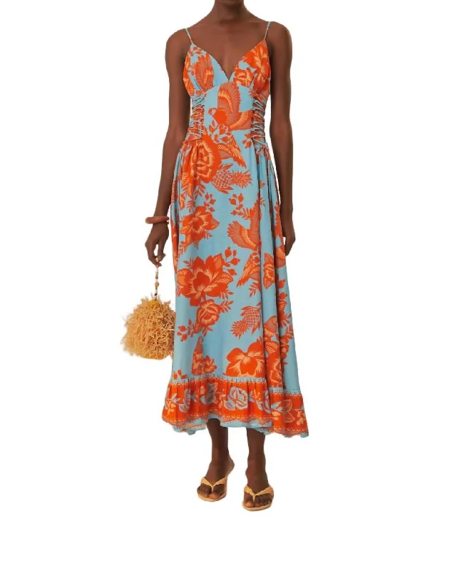 Lace Midi Dress In Lace Garden Blue Fashionable Sheer Sleeve Midi Dress