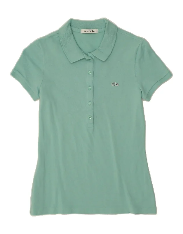 LACOSTE Womens Polo Shirt Size 34 Small Green Cotton Soft Flowing Short Shirt