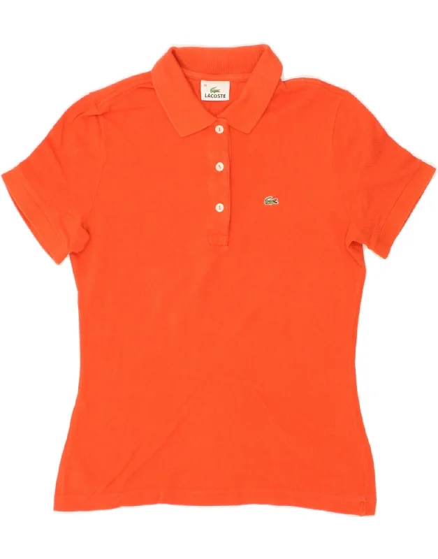 LACOSTE Womens Polo Shirt Size 38 Medium Orange Cotton Comfortable Ribbed Short Sleeve