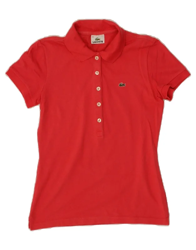 LACOSTE Womens Polo Shirt Size 38 Medium Red Cotton Elegant Off-Shoulder Short Shirt