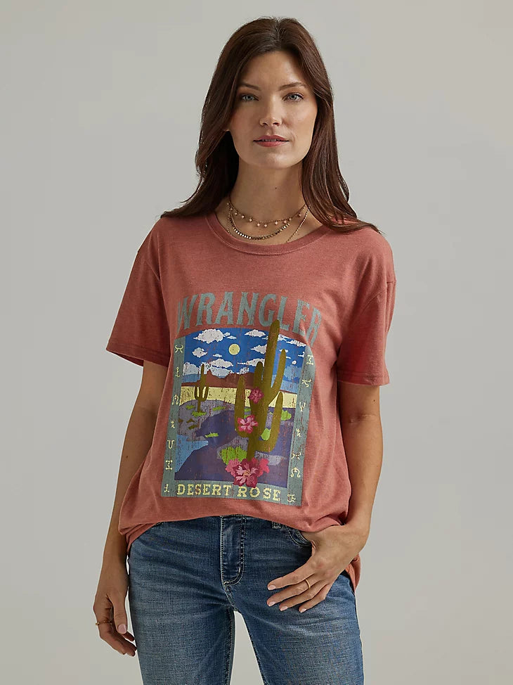LADIES WRANGLER DESERT ROSE TSHIRT Comfortable Loose Short Sleeve