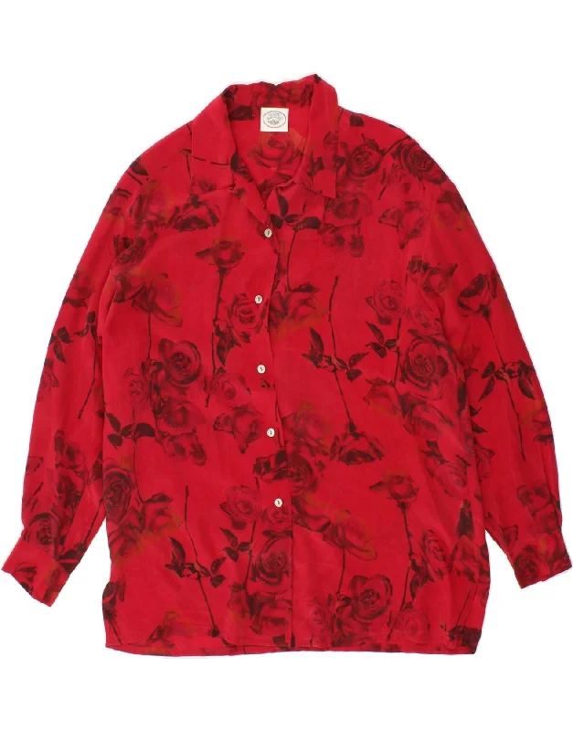 LAURA ASHLEY Womens Shirt Blouse UK 14 Large Red Floral Comfortable Fitted Short Sleeve