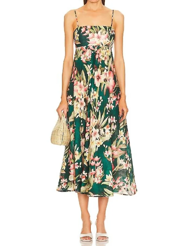 Lexi Bandeau Midi Dress In Green Palm Stylish Cold Shoulder Midi Dress