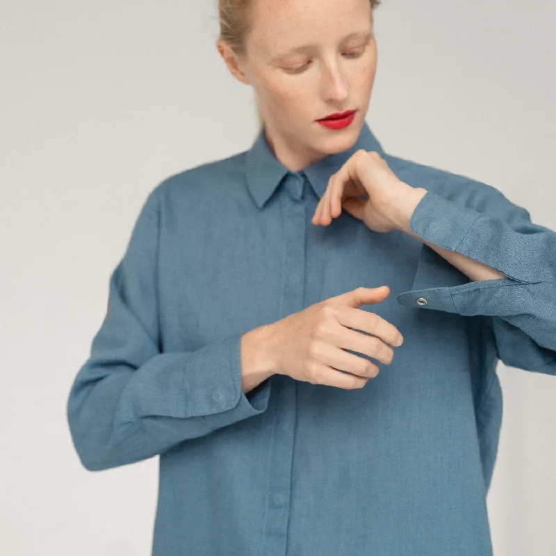 LIMITED EDITION Petrol Blue Linen Azalea Shirt Stylish Crew Neck Shirt