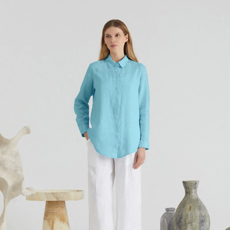 LIMITED EDITION Sky Blue Linen Azalea Shirt Fashionable Sheer Short Shirt