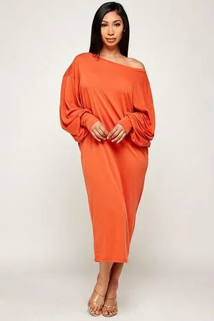 LONG SLEEVE MIDI DRESS SOLID COLORS Fashionable Plaid Midi Dress