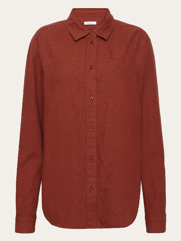 Loose flannel long sleeved shirt - Fired Brick Elegant Lace-Trimmed Short Shirt
