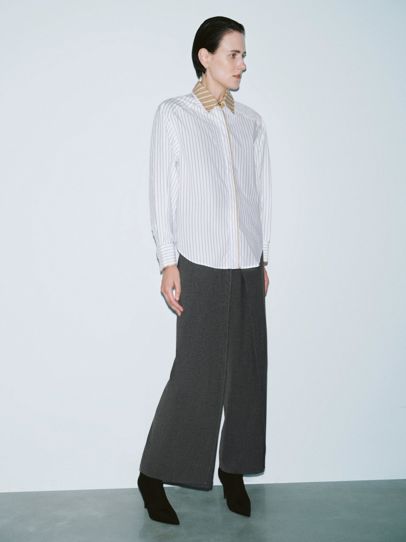 Loose Stripe Shirts Elegant Lace-Trimmed Short Shirt