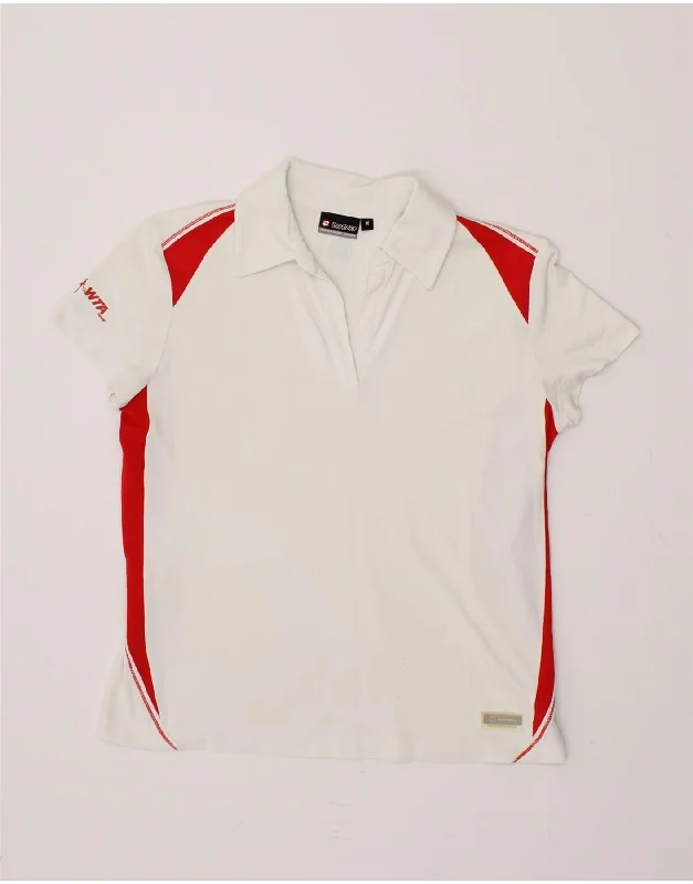 LOTTO Womens Polo Shirt UK 12 Medium White Colourblock Nylon Relaxed Fit Short Blouse