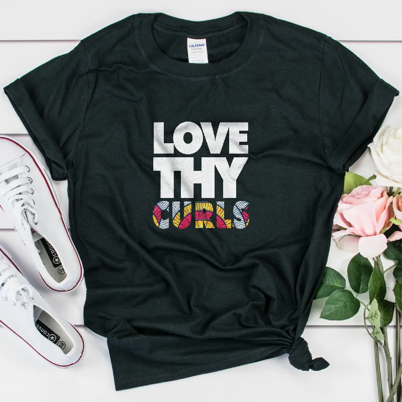 Love Thy Curls Headwrap Shirt - Unisex Women Cozy Linen Short Shirt