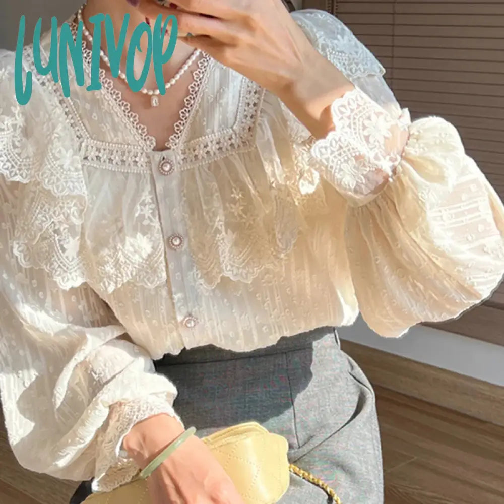 Lunivop Vintage French Women Shirts Lace Lolita Elegant Long Sleeve Flounce Blouse High Quality Office Lady New Fashion Chic Female Tops Comfortable Pocket Short Shirt Lunivop Vintage French Women Shirts Lace Lolita Elegant Long Sleeve Flounce Blouse High Quality Office Lady New Fashion Chic Female Tops Comfortable Pocket Short Shirt