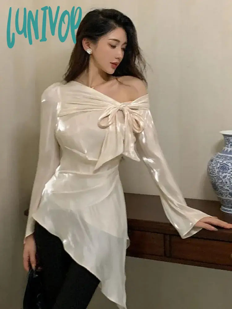 Lunivop Y2k Aesthetic Pleated Skew Collar Solid Women Blouse Sexy Slim Grunge Bandage Bow Shirt Harajuku Irregular Streetwear Blusas Cozy Linen Short Shirt Lunivop Y2k Aesthetic Pleated Skew Collar Solid Women Blouse Sexy Slim Grunge Bandage Bow Shirt Harajuku Irregular Streetwear Blusas Cozy Linen Short Shirt