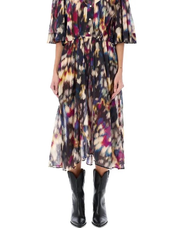 Maggy Midi Dress In Ochre/black Trendy A-Line Midi Dress