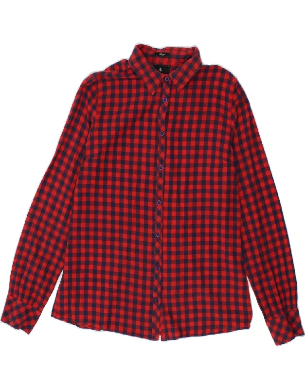 MAISON SCOTCH Womens Shirt UK 14 Large Red Check Cotton Chic Silk Short Sleeve Shirt