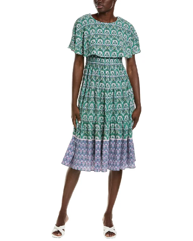 Maison Tara Ghost Crepe Midi Dress Trendy Long Sleeve Midi Dress