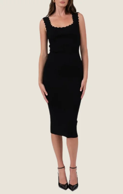 Mallory Black Knit Midi Dress Stylish Long Sleeve Floral Midi Dress