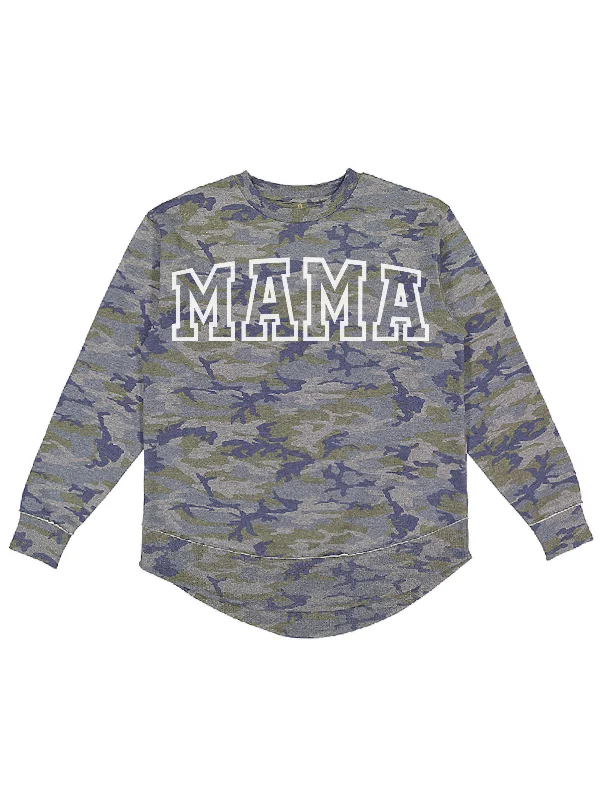 MAMA Varsity Vintage Camouflage Women's Long Sleeve Shirt Stylish Striped Short Sleeve