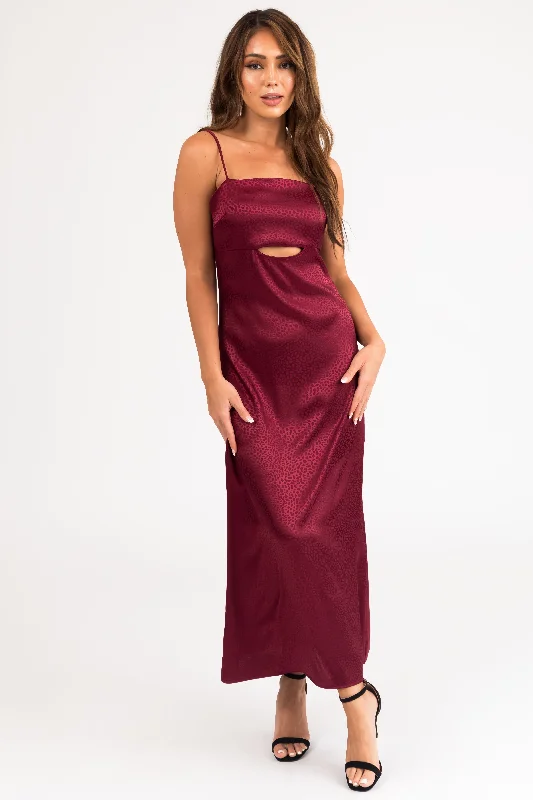 Maroon Animal Print Sleeveless Midi Dress Elegant Floral Midi Dress