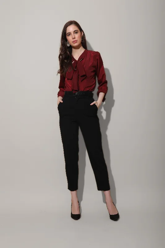 Maroon Neck Tie Shirt Trendy Floral Short Sleeve