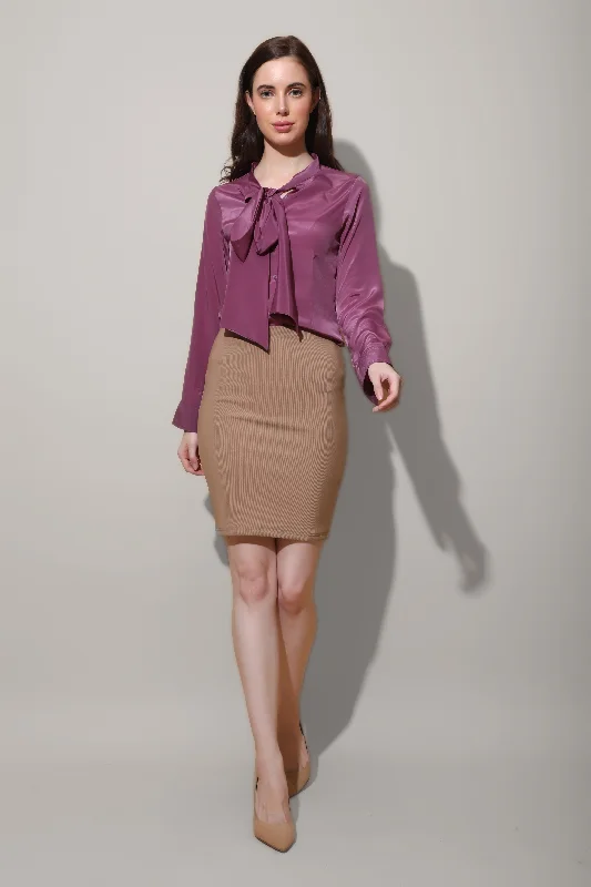 Mauve Neck Tie Shirt Stylish Short Sleeve Polo