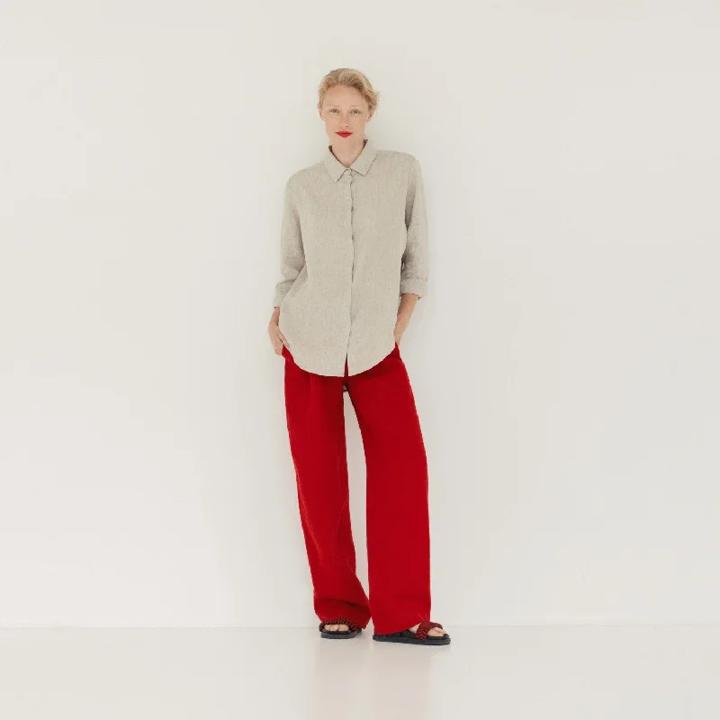 Melange Linen Azalea Shirt Relaxed Cotton Short Blouse