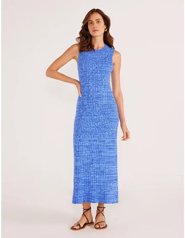 Minkpink - Harper Rib Knit Midi Dress in Saphire Fashionable Pleated Midi Dress