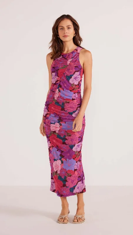 Minkpink - Lexie Mesh Midi Dress in Floral Blooms Comfortable Ruched Midi Dress