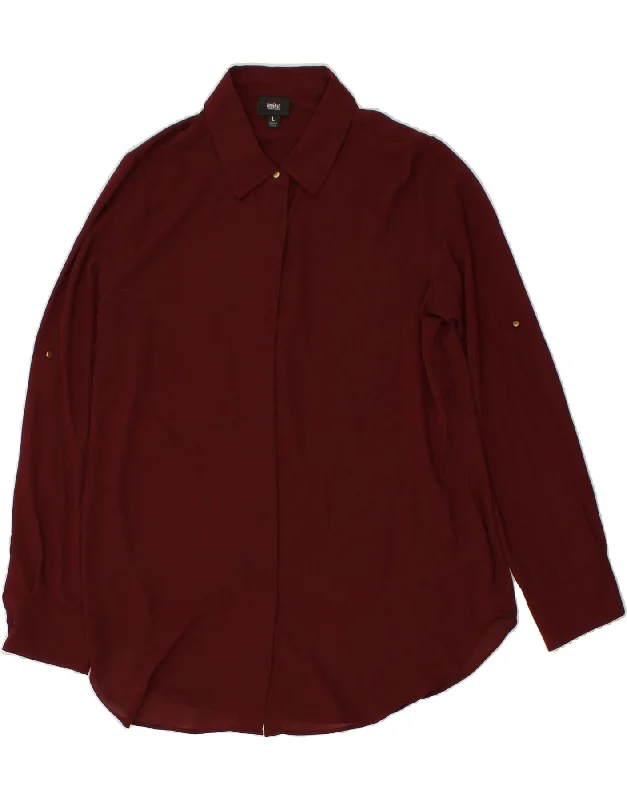 MOSSIMO Womens Shirt Blouse UK 16 Large Burgundy Polyester Cozy Loose Fit Short Sleeve