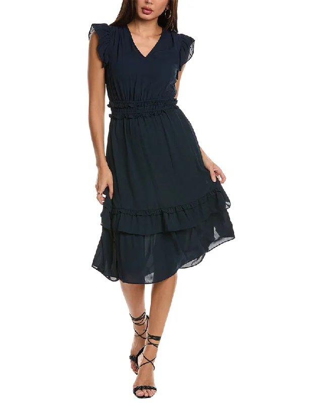 Nanette Nanette Lepore Ruffle Midi Dress Comfortable Fit-and-Flare Midi Dress