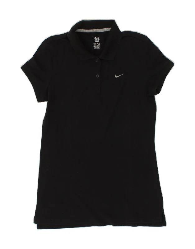 NIKE Womens Polo Shirt UK 12/14 Medium Black Cotton Modern Fit Short Sleeve