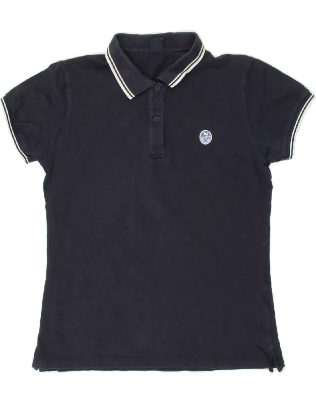 NORTH SAILS Womens Polo Shirt UK 14 Medium Navy Blue Cotton Casual Button-Down Short Shirt