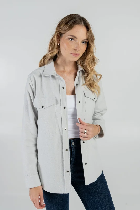 Overshirt Ella Light Grey Casual Ruffle Short Shirt
