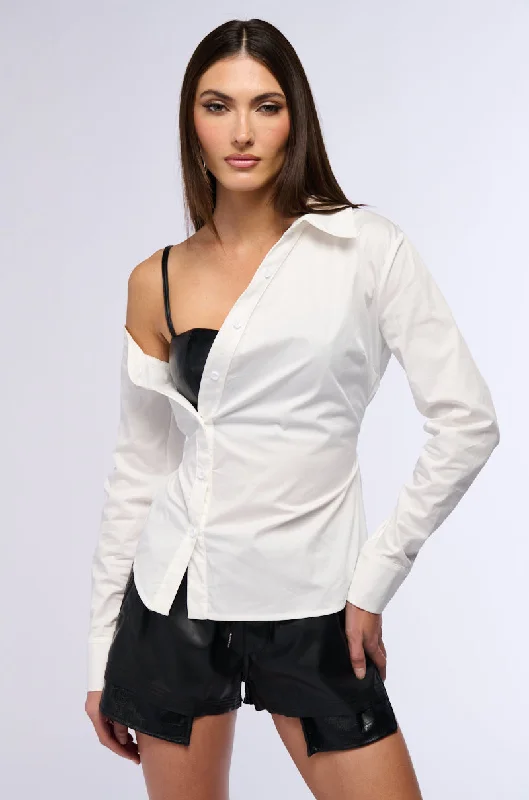 PEEK A BOO BUSTIER POPLIN SHIRT Trendy Button-Front Short Sleeve