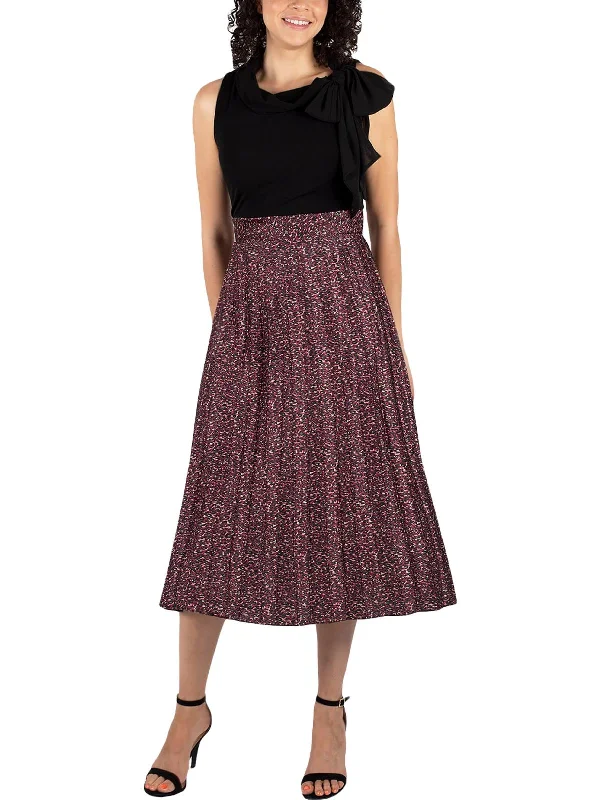 Petites Womens Animal Print Calf Midi Dress Trendy Floral Wrap Midi Dress