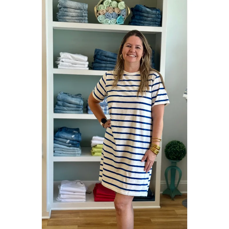 Phyllis Stripe Knit Midi Dress - Royal Blue Cozy Tie-Dye Midi Dress