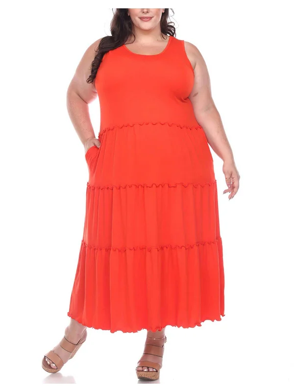Plus Womens Scoop Neck Midi Midi Dress Comfortable Empire Waist Midi Dress