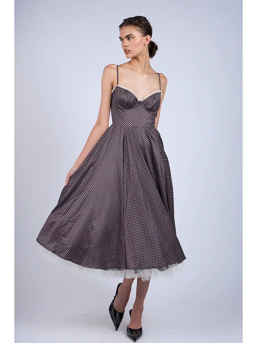Polka Dot Layered Midi Dress Cozy A-Line Midi Dress