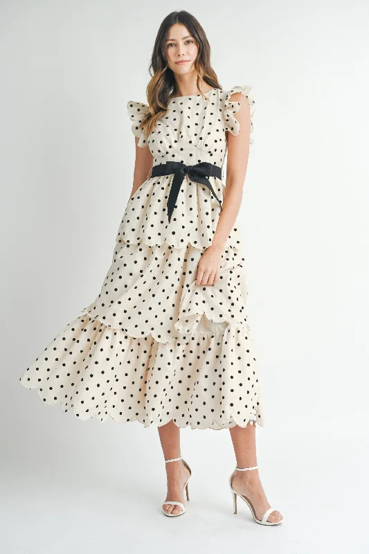 Polkadot Tiered Midi Dress Fashionable Shift Midi Dress
