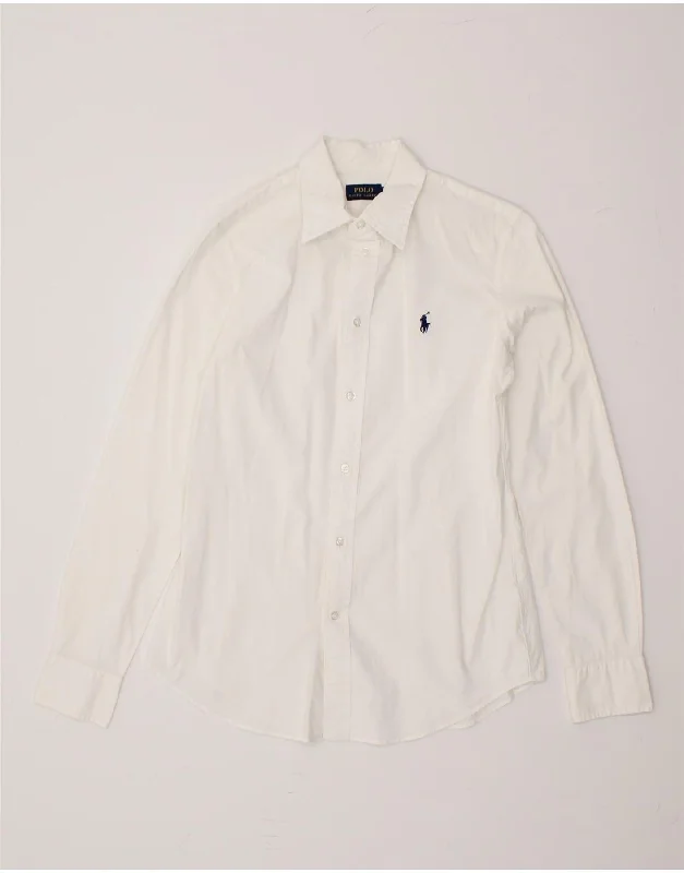 POLO RALPH LAUREN Womens Shirt US 6 Medium White Cotton Relaxed Fit Short Blouse