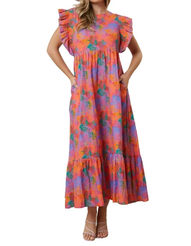 Pretty On Point Gauze Floral Midi Dress In Purple Multi Fashionable Plaid Midi Dress