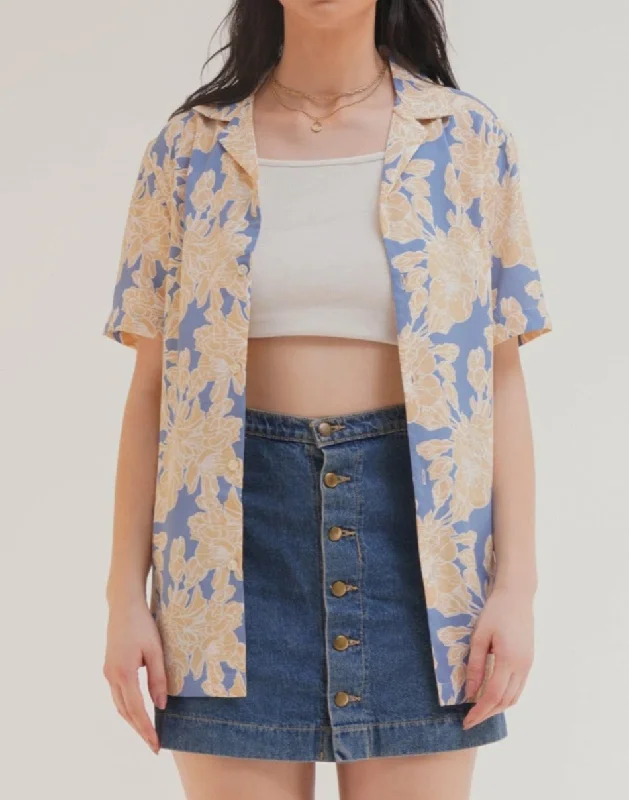 PRINTED BOYFRIEND SHIRT Elegant Draped Short Shirt