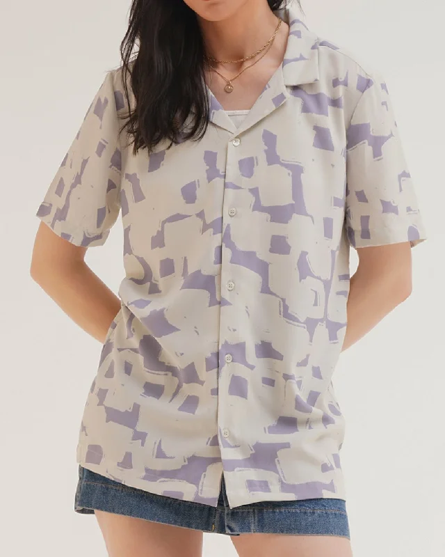 PRINTED BOYFRIEND SHIRT Cozy Knit Short Sleeve Top