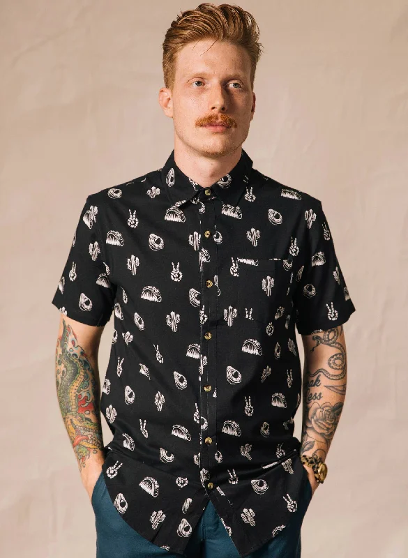 No Problemo Cactus Tacos Casual Button Down Shirt Classic Solid Short Shirt