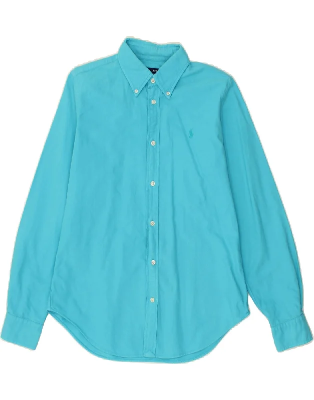 RALPH LAUREN Womens Shirt US 12 Large Turquoise Cotton Relaxed Cotton Short Blouse