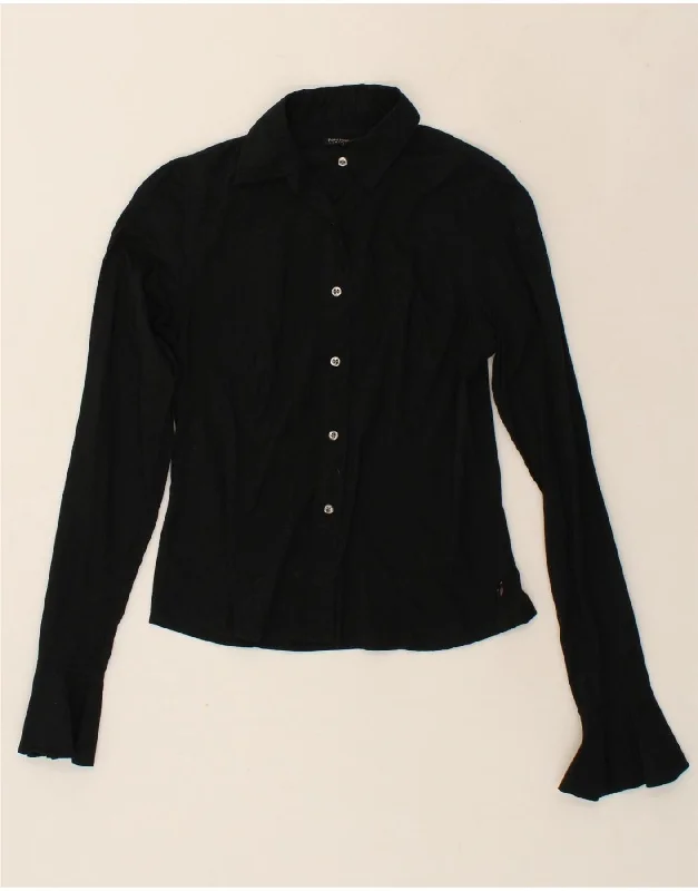 RALPH LAUREN Womens Shirt US 8 Medium Black Cotton Elegant Draped Short Shirt