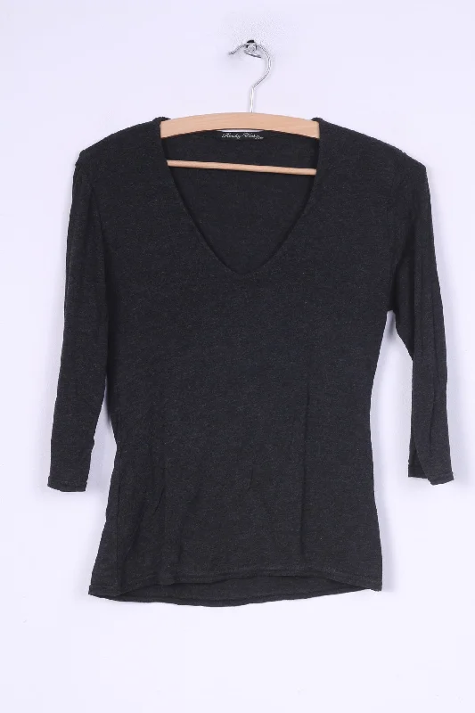 Randez Vous Womens S T4 Shirt Long Sleeve V Neck Black Fashionable Rounded Short Shirt