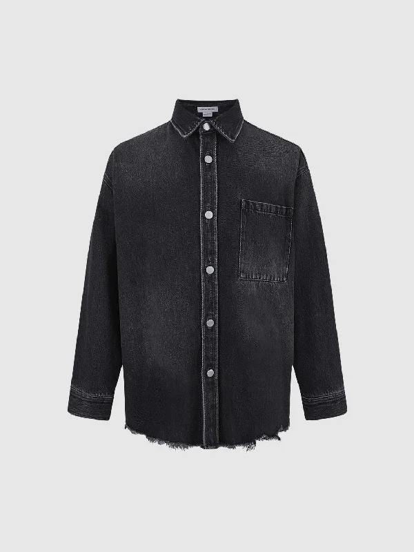 Raw Hem Oversized Denim Shirt Comfortable Fit Short Shirt