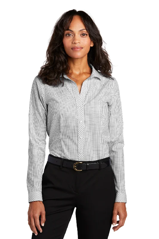 Red House Womens Check Wrinkle Resistant Long Sleeve Button Down Shirt - Black/White - Closeout Comfortable Stretch Short Shirt