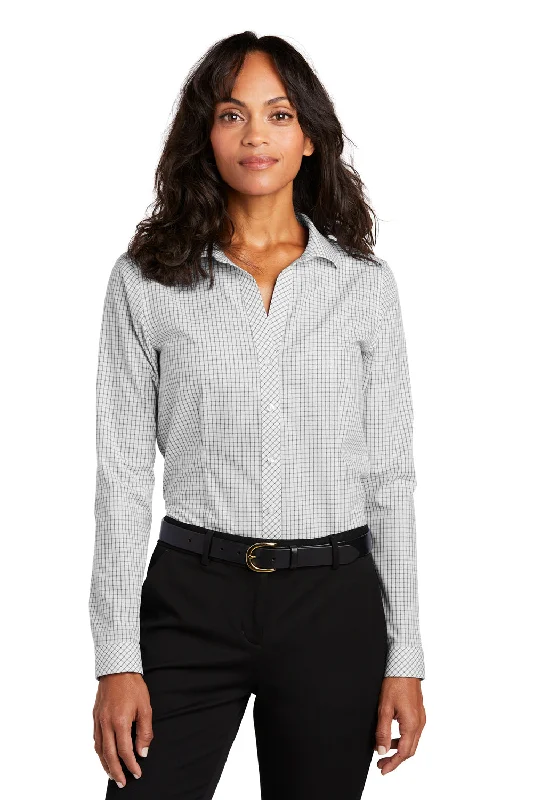 Red House Womens Check Wrinkle Resistant Long Sleeve Button Down Shirt - Grey/White - Closeout Fashionable Tied Short Sleeve