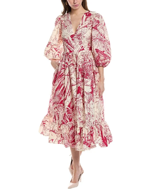 RED Valentino Elbow Sleeve Midi Dress Comfortable Ruched Midi Dress